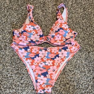 ROMWE Floral Bikini - Pink and Blue